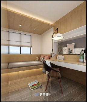 日式风格108平米三居书房家装效果图
