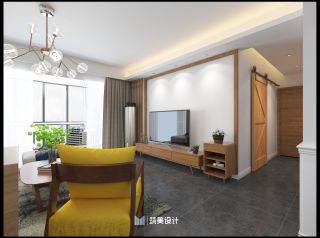 日式风格108平米三居客厅电视墙家装效果图