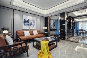 2023现代中式风格180平四居客厅沙发墙设计图片