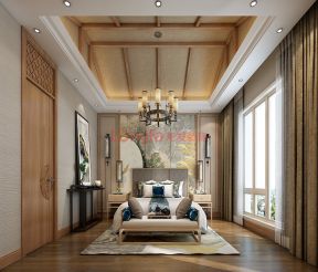 新中式风格370平米别墅卧室吊顶装饰效果图