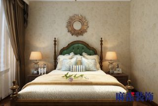 简美式风格125㎡二居卧室墙面壁纸装潢效果图