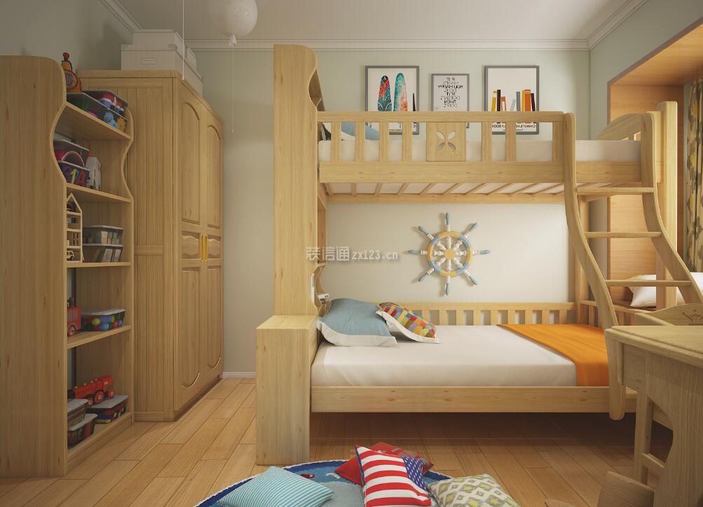 96平方房子儿童实木床装修效果图