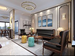 新中式风格168㎡三居客厅茶几装修效果图