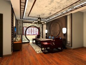 中式风格120平米三居室客厅吊顶装修效果图