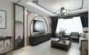 新中式风格80㎡二居客厅电视墙家装效果图
