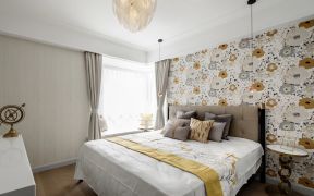 贵阳美式风格卧室床头背景壁纸装饰效果图