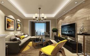 龙湖三千庭130平大平层现代风格客厅石材电视背景墙装修效果