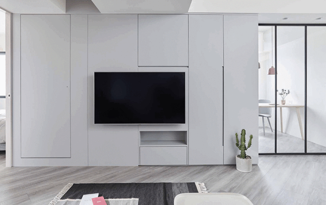 北欧风格50平米小户型客厅隐形门电视墙设计图片
