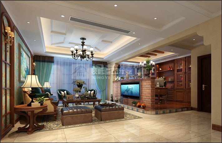 九龙新城156平米三居室美式风格客厅装修效果图