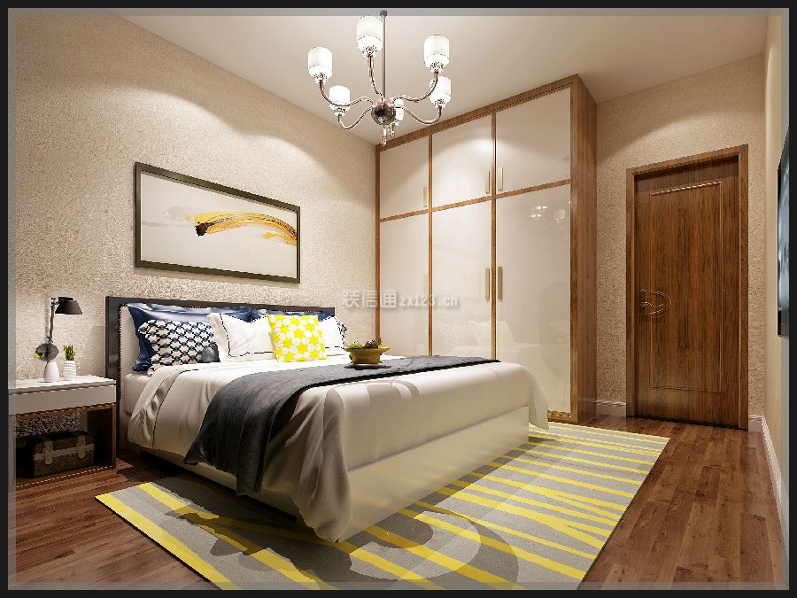中翰学府128平米三居室现代风格卧室装修效果图