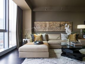 台式风格公寓客厅转角沙发摆放效果图片