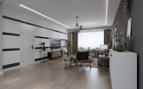 简约现代风格110㎡三居客厅黑白电视墙设计图