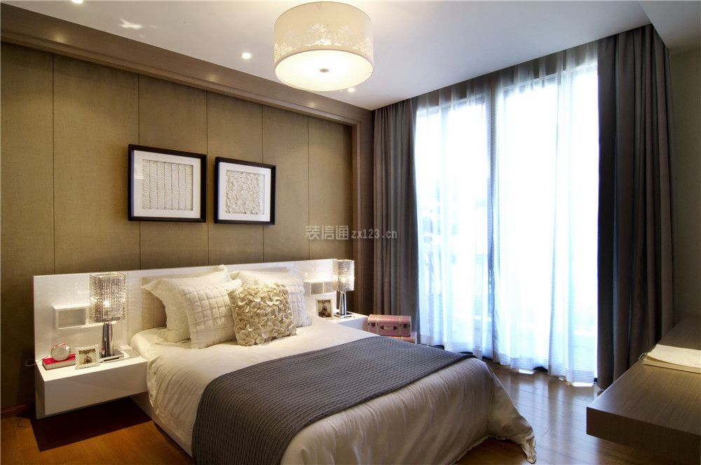 现代简约风格400平米别墅卧室窗帘装修实景图片