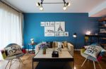 2023北欧风格98平米二居客厅蓝色背景墙装修图片