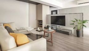 2023北欧风格110平婚房客厅电视墙设计图片