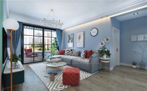 现代北欧风格118平三居室客厅浅蓝色沙发墙装修效果图