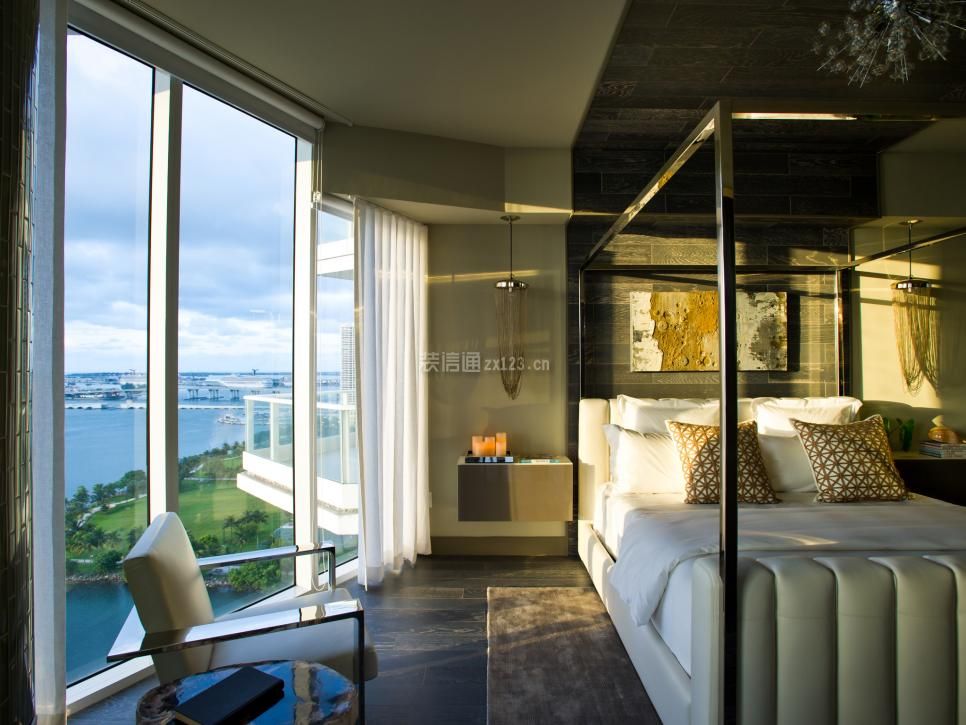 2018现代风格公寓卧室落地窗设计图片