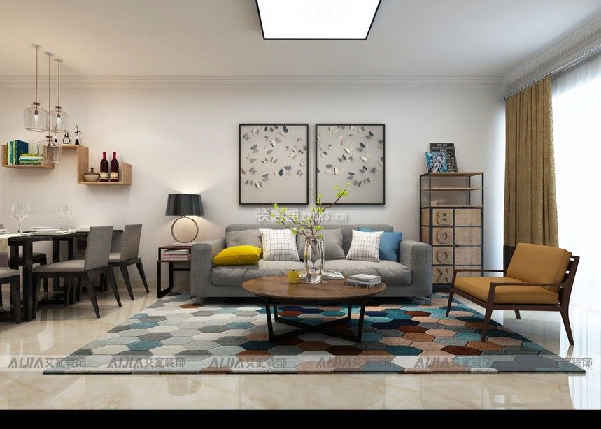 现代简约风格90平米房屋客厅沙发装修效果图