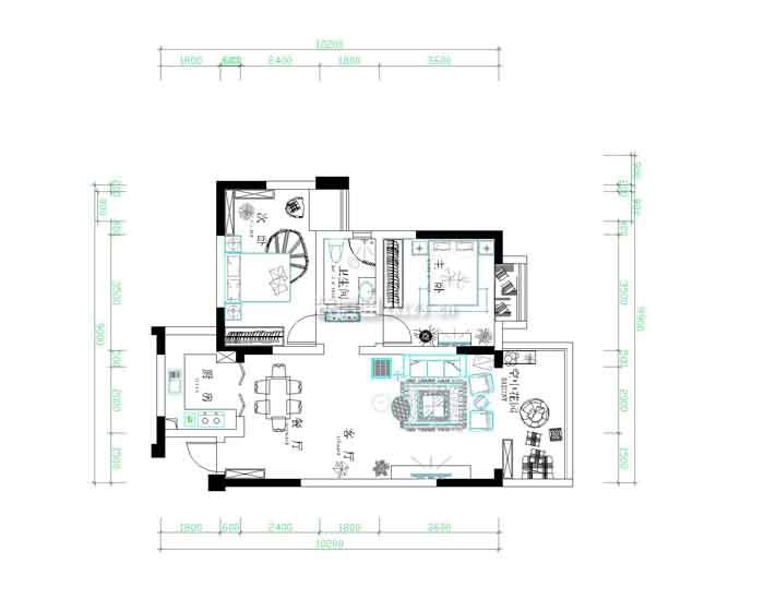 90平米两居室户型平面图