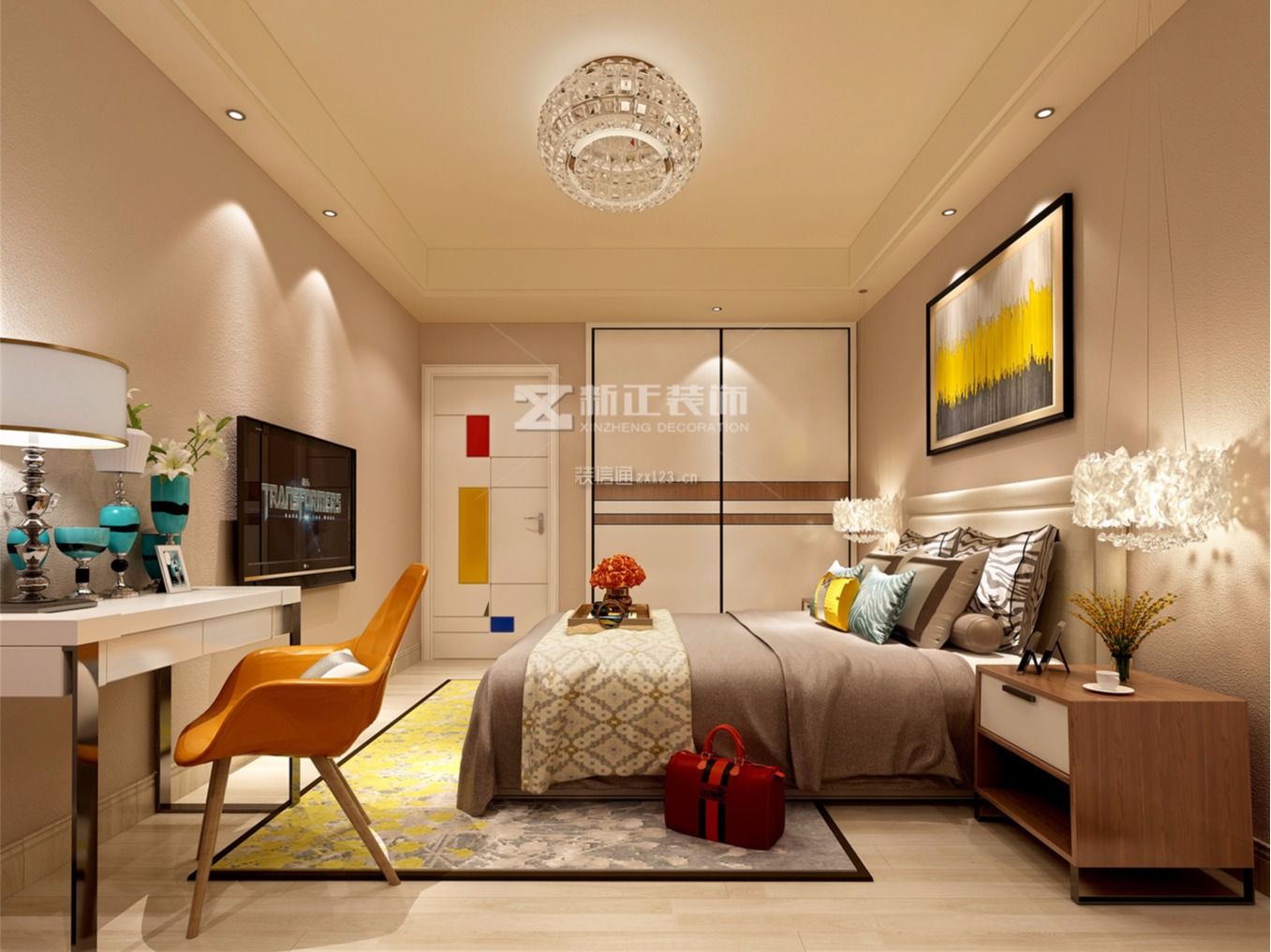 蓝湾国际108㎡现代风格三居室卧室装修效果图