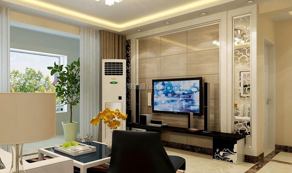 鑫苑名家三居120平现代简约风格客厅电视背景墙设计