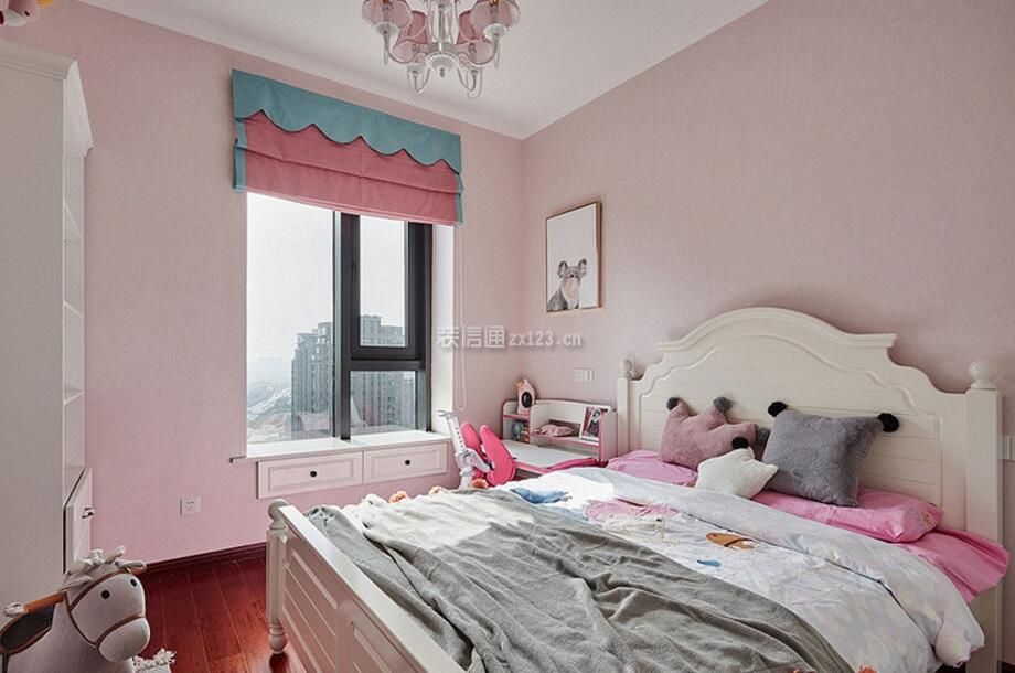 温馨新房女生卧室粉色背景墙装修