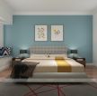 现代风格95平三居卧室蓝色背景墙装修效果图