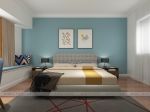 现代风格95平三居卧室蓝色背景墙装修效果图