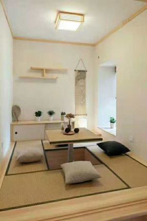 简约日式风格130㎡二居茶室背景墙装修图片