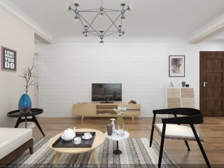 简约日式风格100平三居客厅实木电视柜设计效果图