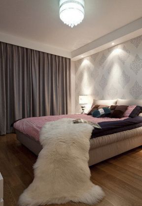 宜家风格100平米二居卧室灰色窗帘设计图片