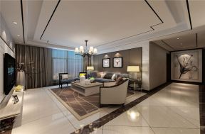新中式风格280平复式客厅沙发墙装修效果图