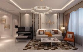 轻奢现代风格110㎡二居客厅沙发墙装修效果图