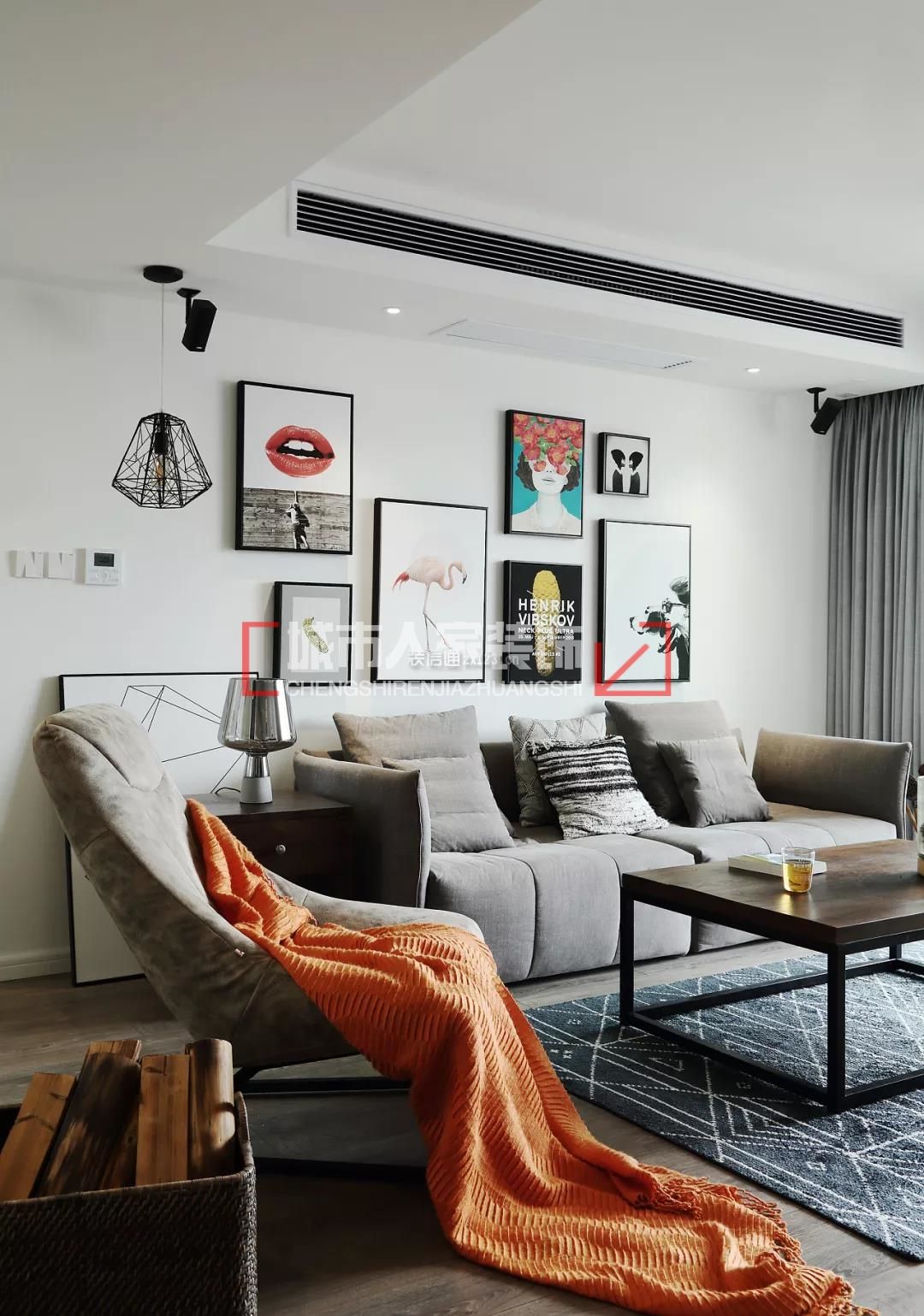 简约北欧风格145平米四居客厅灰色沙发设计图片