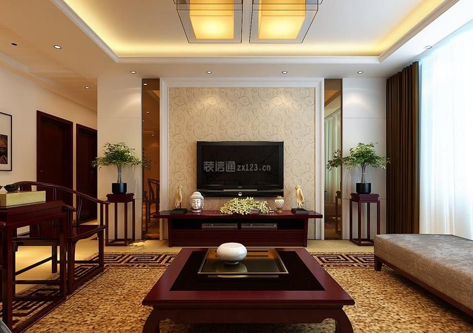 新中式电视柜客厅 新中式电视机背景墙效果图 