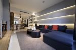 120平米三居现代简约客厅蓝色沙发设计图片
