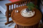 新中式风格130㎡复式客厅实木小圆桌设计图片
