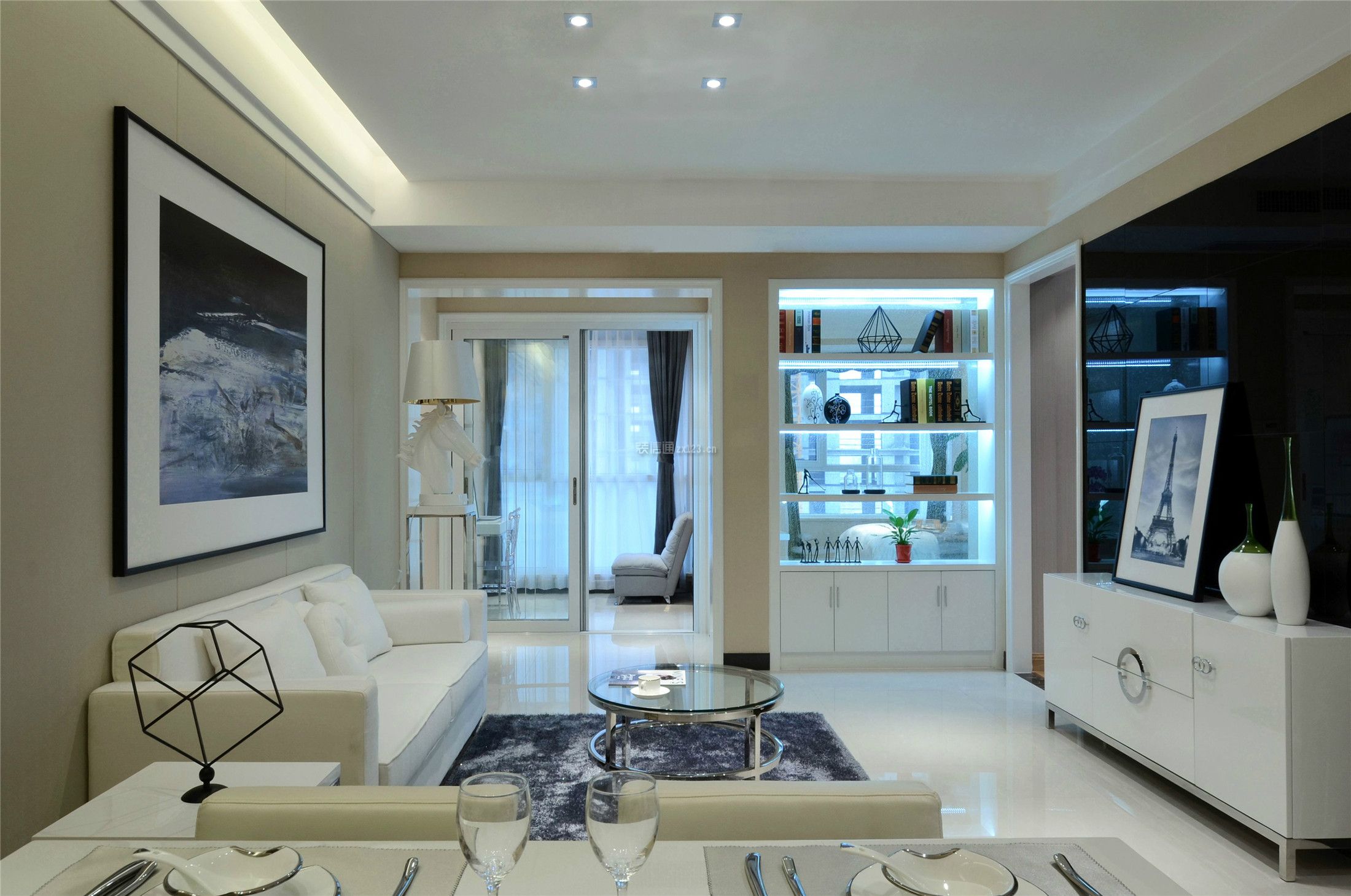 2023现代简约风格118平三居客厅白沙发设计图片