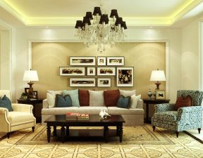 简约欧式风格91㎡三居客厅沙发墙装修效果图