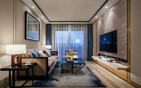 现代新中式风格128平三居客厅布艺沙发设计图片