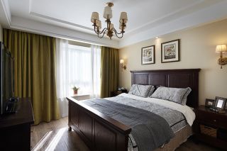 美式风格家庭卧室实木床装修设计效果图