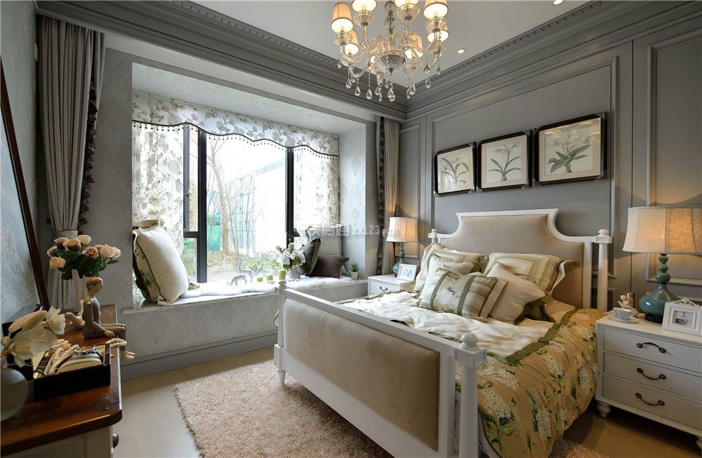现代欧式风格120平米三室卧室飘窗装饰图片