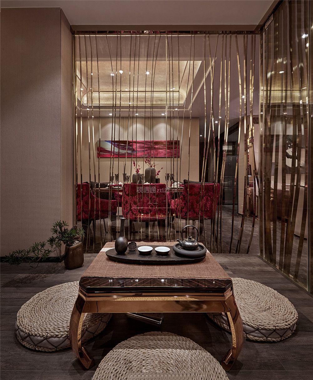 112平米新中式风格平层茶室茶桌设计图片