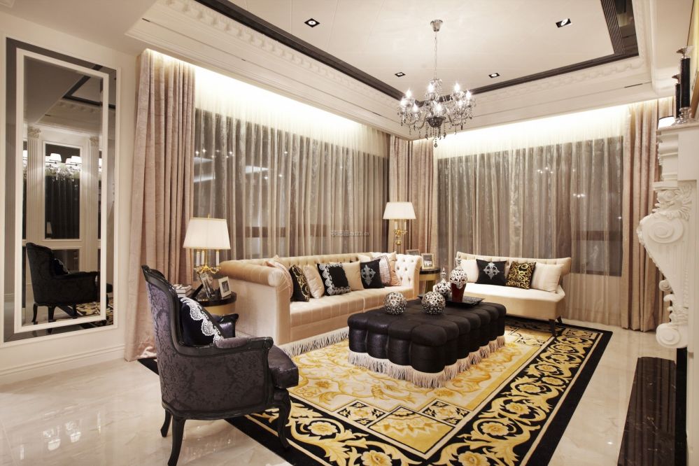 118平新古典风格客厅地毯装饰效果图一览