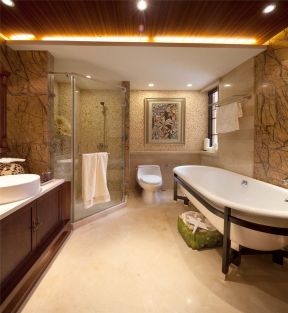 中美式风格110平米三居室卫浴间装修实景图