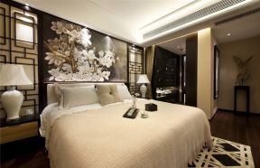 新中式风格136平方米三居卧室床头背景墙设计图片