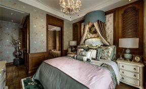 美式风格三居室主卧床幔装饰效果图片
