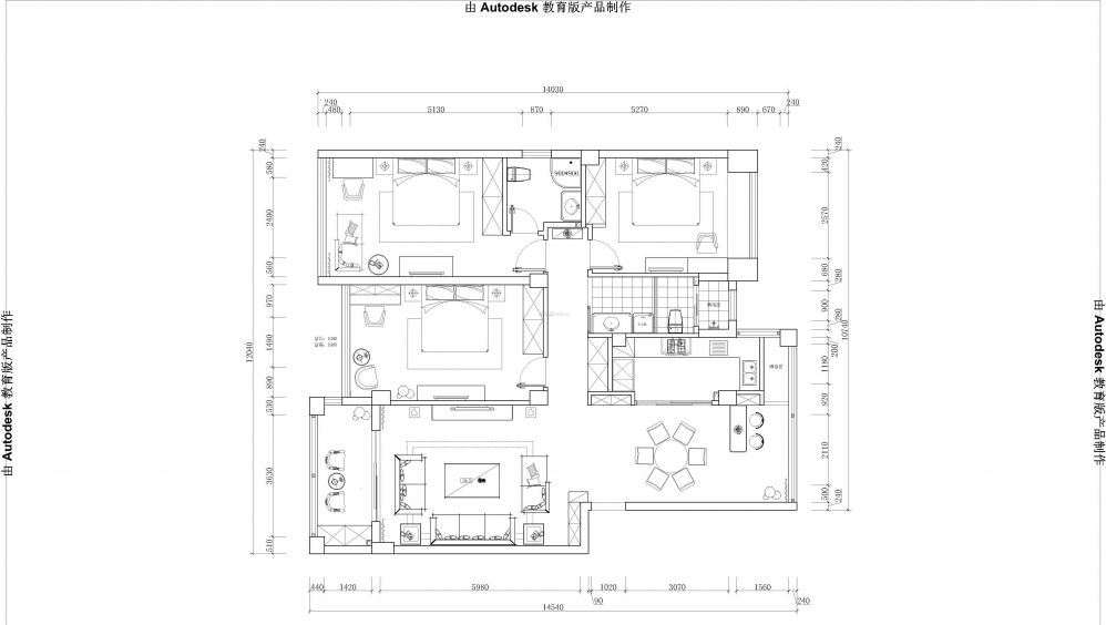 160平米三室戶型圖