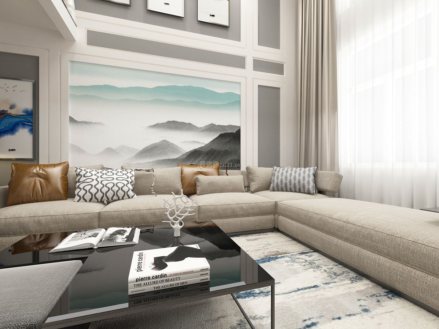 现代风格140平米复式楼客厅窗帘装饰效果图