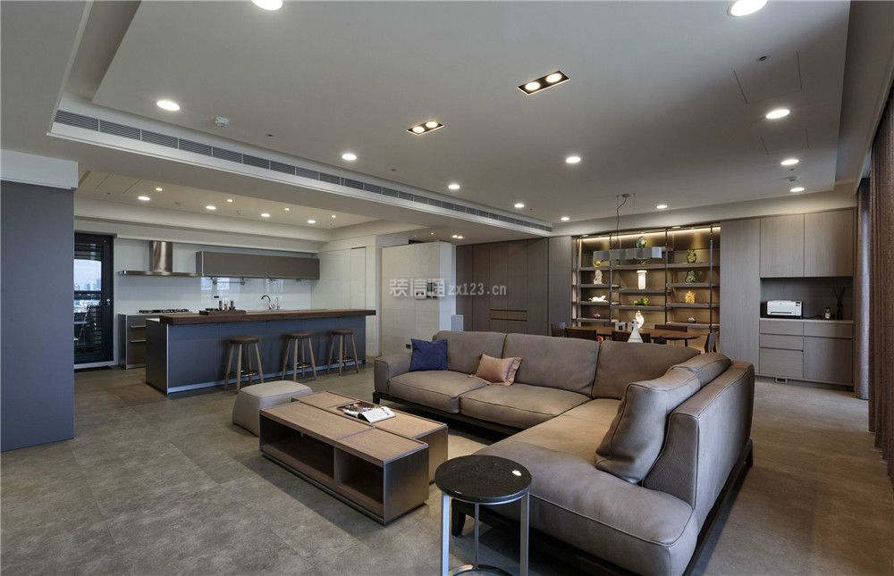 140平米现代风格客厅转角沙发装修图片赏析